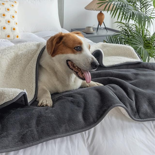 JWShang Waterproof Dog Blanket, 100 x 75cm Fleece Pet Blanket For Medium Dogs and Cats, Washable Pee Proof Dog Throw Protects Bed and Sofa, Reversible Soft Plush Puppy Blanket Furniture Protector
