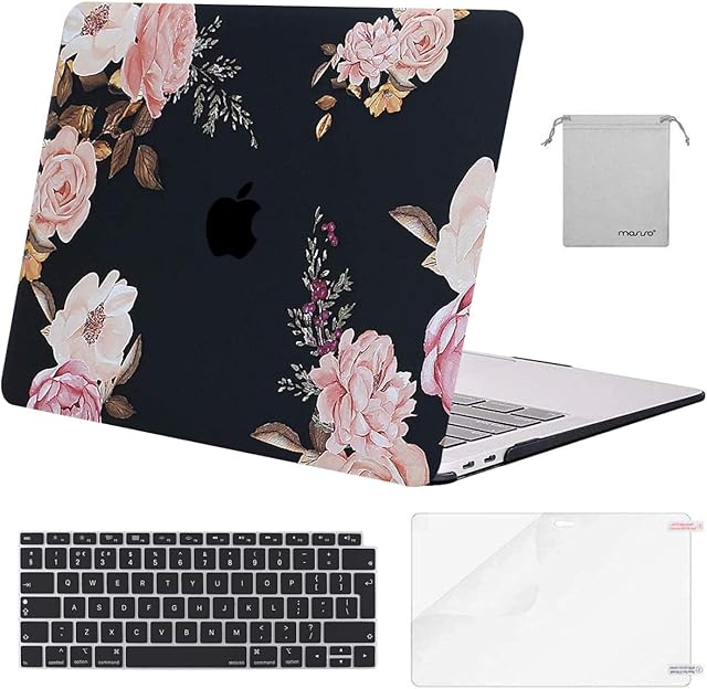 MOSISO Compatible with MacBook Air 13 inch Case 2022 2021 2020 2019 2018 M1 A2337 A2179 A1932 Retina Touch ID, Plastic Hard Shell &Keyboard Cover &Screen Protector &Storage Bag, Pink Peony