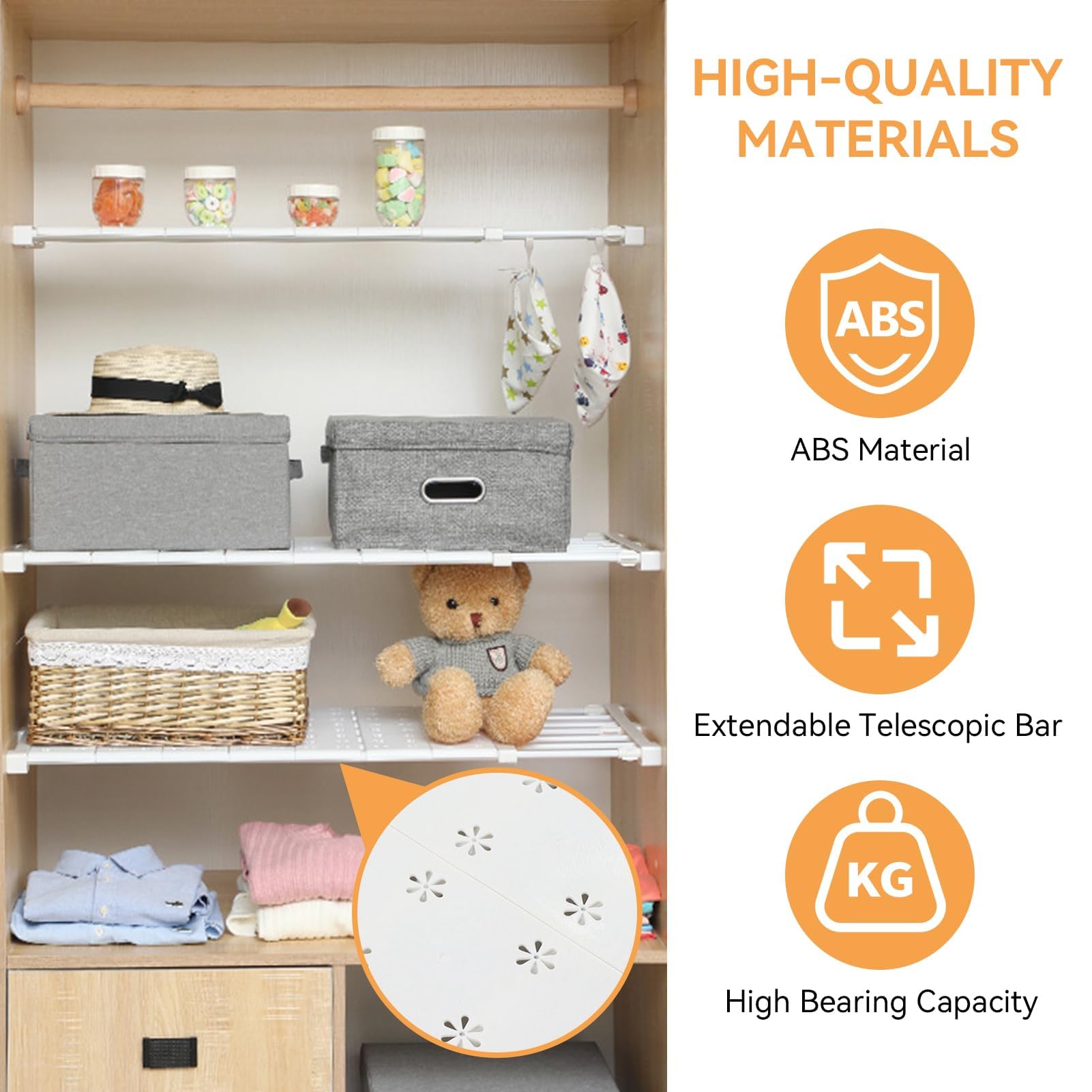 HERCHR scaffale in tensione con aste estensibili per armadio, Estensibile Telescopici Scaffal per Camera da Letto Bagno Cucina, Multifunzionale (38-60cm)