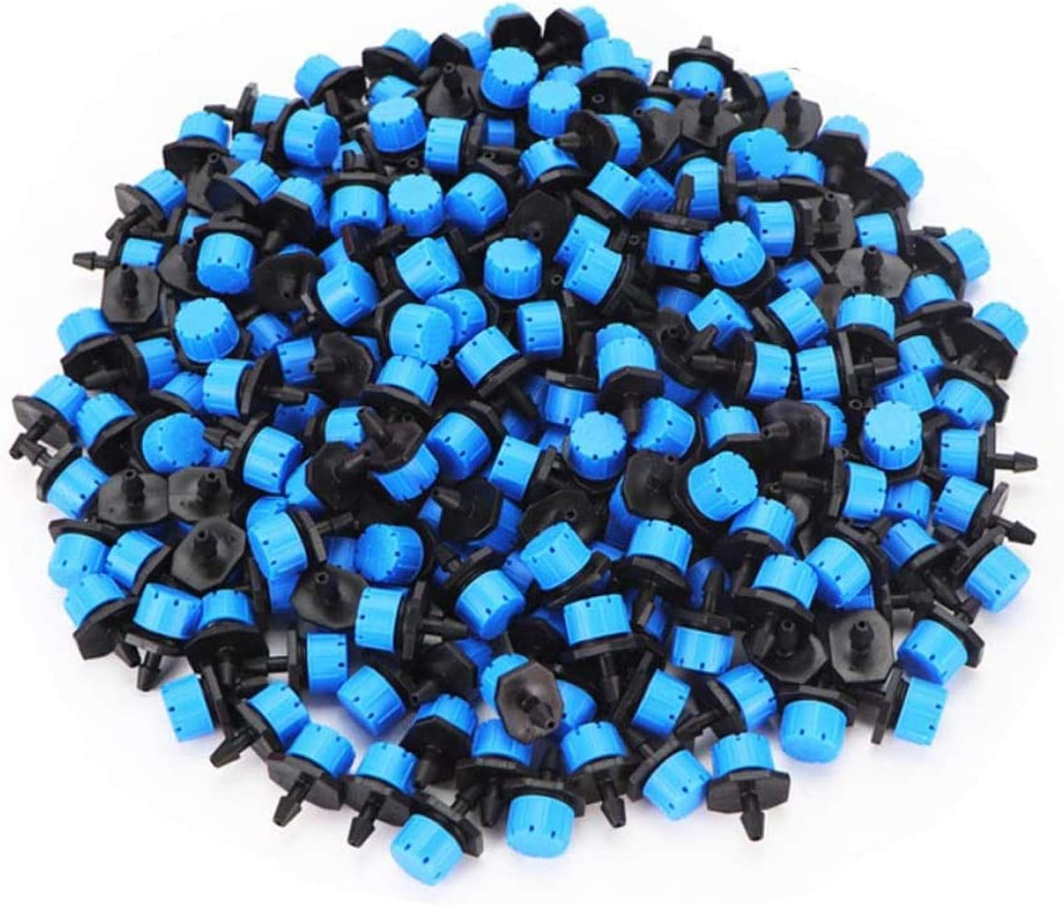 Lxcom Lighting 100Pcs 1/4 Inch Adjustable Drip Irrigation Drippers Sprinklers 360 Degree Drip Emitters Adjustable Micro Drip Irrigation Sprinklers for Garden Lawn Vegetable Watering System (Blue)