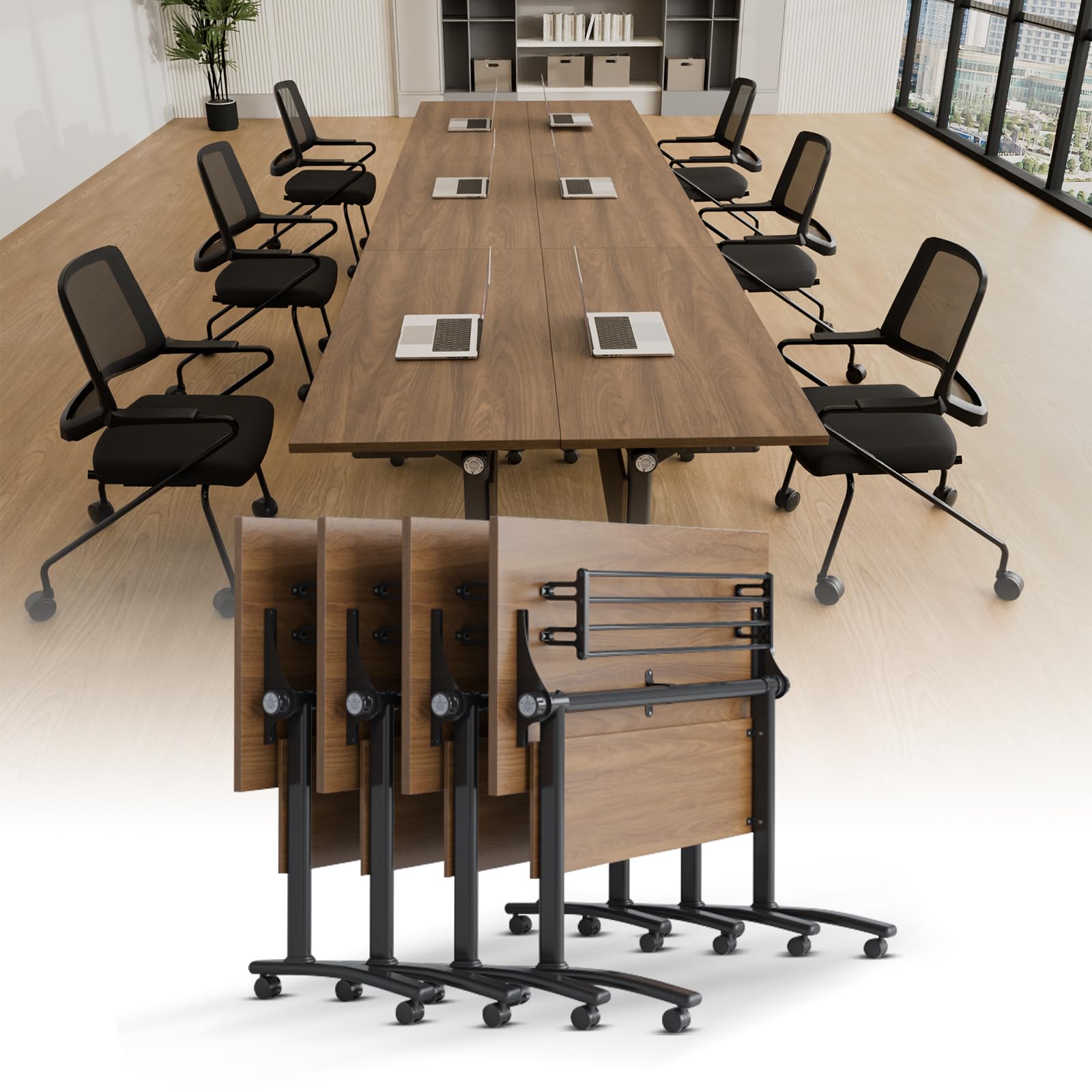 JNMDLAKO Conference Room Table,Modular Large Folding Conference Table with Wheels,Flip-Top Mobile Training Tables for Office Meeting Classroom Seminar