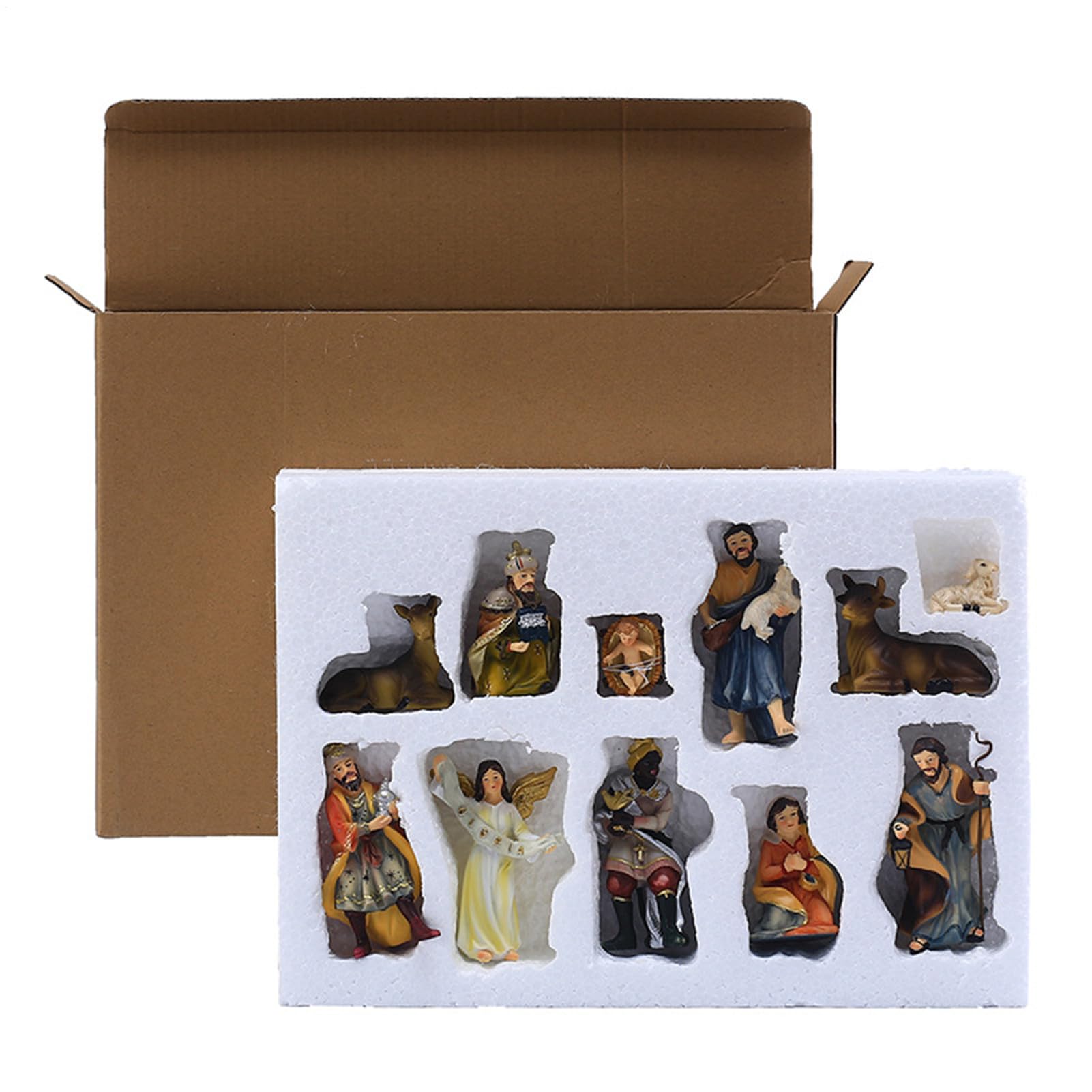 Set di 11 presepi fatti a mano, statuetta sacra famiglia in resina