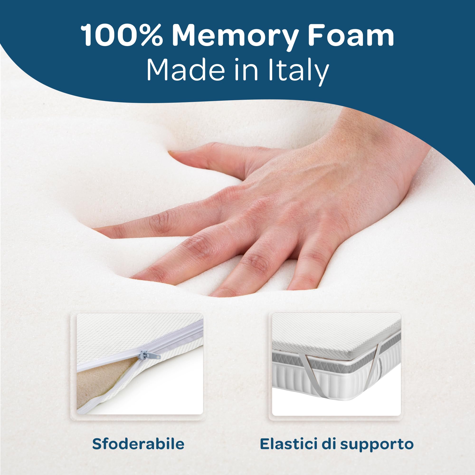 DOLCI SOGNI Topper 100% Memory Foam 80x190 cm - Effetto Rinfrescante – 100% Made in Italy, Certificato OEKO-TEX® & CertiPUR™, Spessore 5 cm, Fodera con trattamento Cooler Rinfrescante