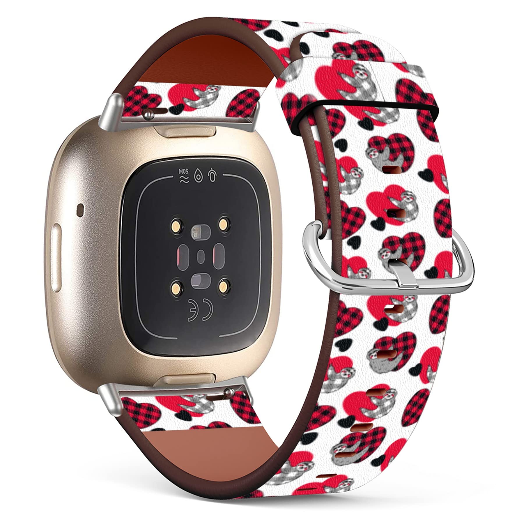 Mingdao Compatible with Fitbit Versa 4 / Versa 3 / Sense 2 / Sense Patterned Leather Replacement Band (Cartoon Sloth and Hearts Valentine)