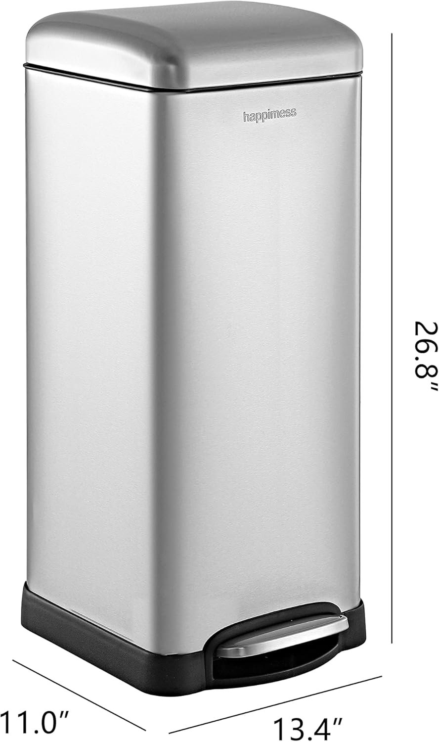 happimess HPM1007D Betty Retro 8-Gallon Step-Open Trash Can with Soft-Close Lid, Fingerprint Resistant, Modern, Minimalistic for Home, Kitchen, Laundry Room, Office, Bedroom, Bathroom, Chrome