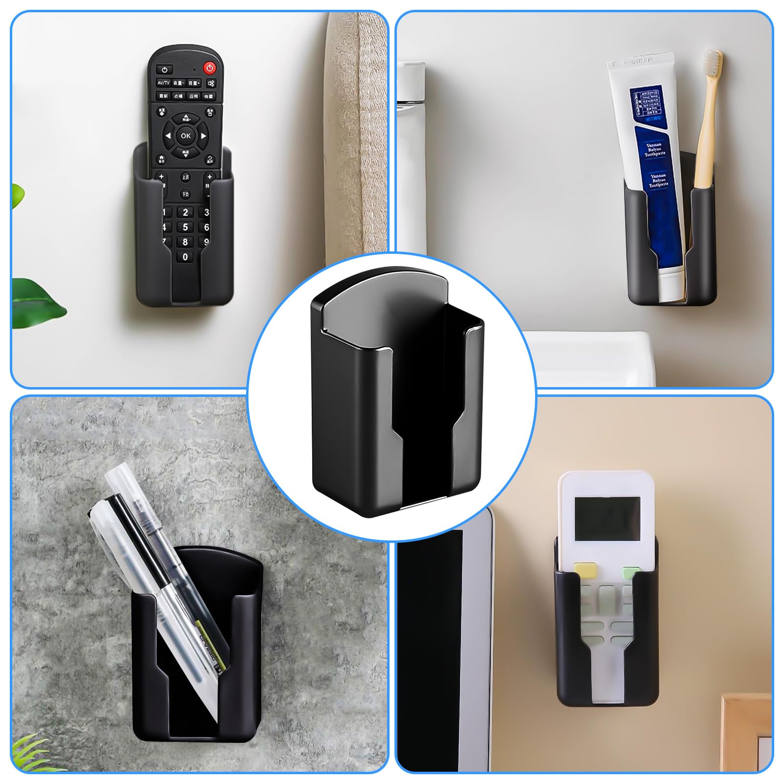 YOUNGSAY 6 Stk Fernbedienungshalter Wand, Schwarz Kunststoff Fernbedienung Halterung Selbstklebend, Multifunktion Fernbedienungshalterung Wand für Zuhause und Büro