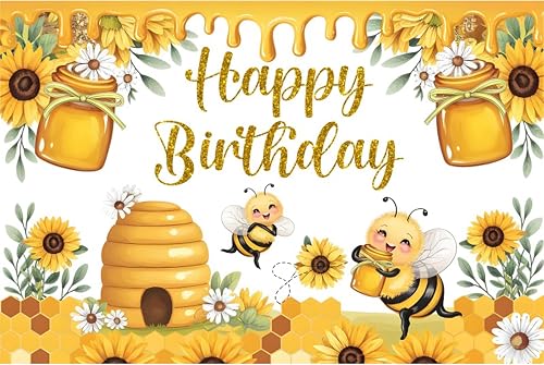 YongFoto Bee Day Backdrop 7x5ft Yellow Honeycomb Beehive Flowers Sunflower Photo