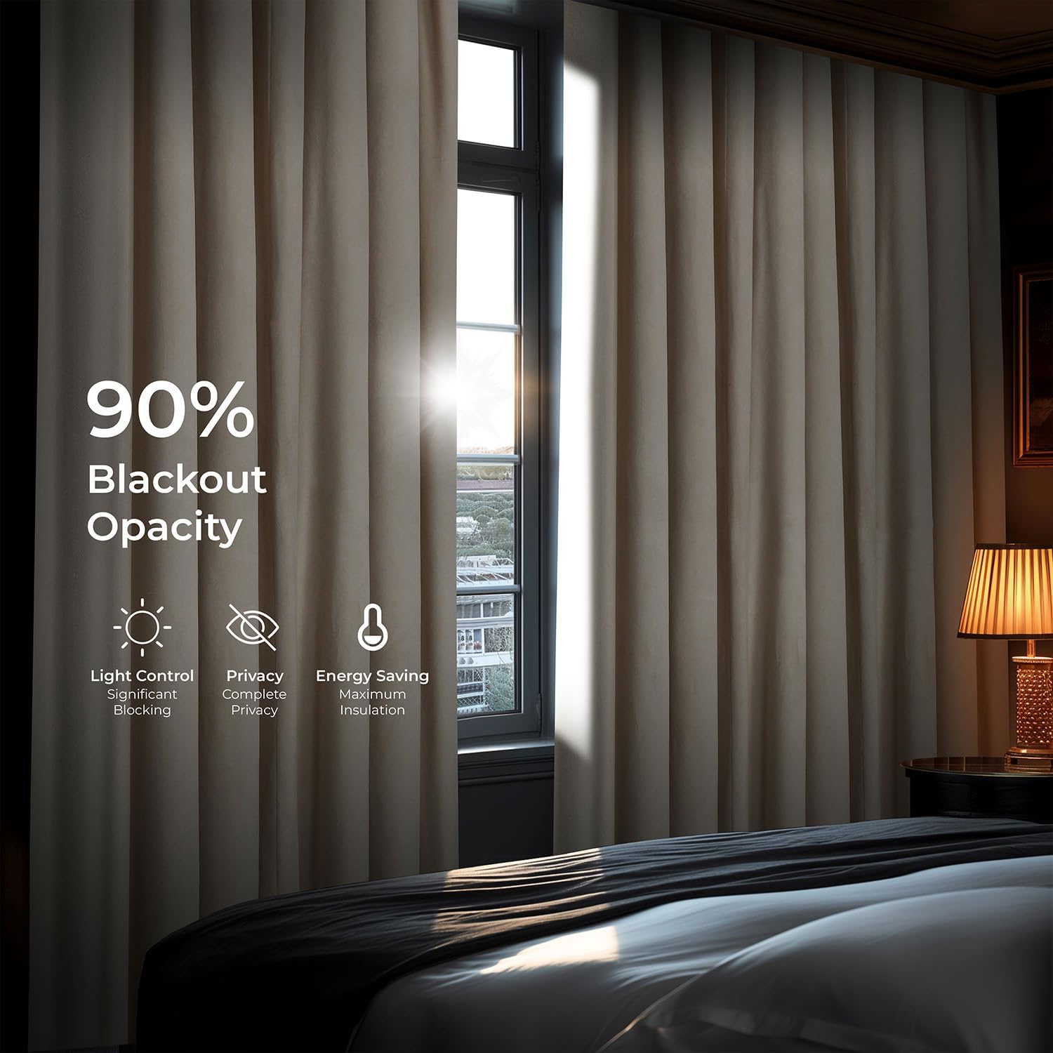 HPD Half Price Drapes Velvet Blackout Curtains/Drapes - 108 Inches Long 1 Panel Blackout Curtain Signature Pleated for Living Room & Bedroom - 25W X 108L, Ecru