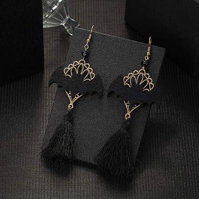 AnotherKiss Punk Gotik Retro Takı Cadılar Bayramı Parti Siyah Yarasa Püsküllü Küpeler Kadınlar Kızlar için Cosplay, Kristal Bronz Metal Kristal Bronz