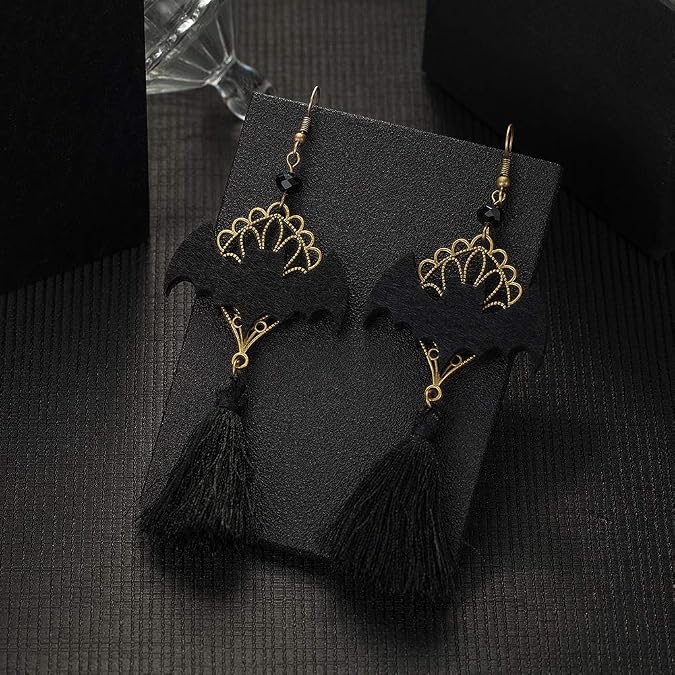 AnotherKiss Punk Gotik Retro Takı Cadılar Bayramı Parti Siyah Yarasa Püsküllü Küpeler Kadınlar Kızlar için Cosplay, Kristal Bronz Metal Kristal Bronz