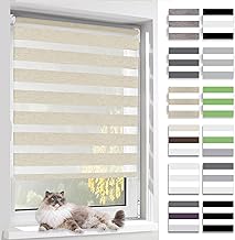 BelleMax Day and Night Roller Blind, Double Fabric, No Drilling, Translucent Blackout and Privacy Protection, for Windows and Doors, 55 x 140 cm, Linen