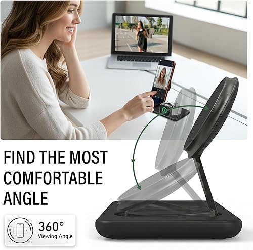 Miniatura 5 de Nimble Podium - Estación de carga inalámbrica 3 en 1 para Apple, soporte de cargador Magsafe de 15 W certificado Qi2, cargador inalámbrico para