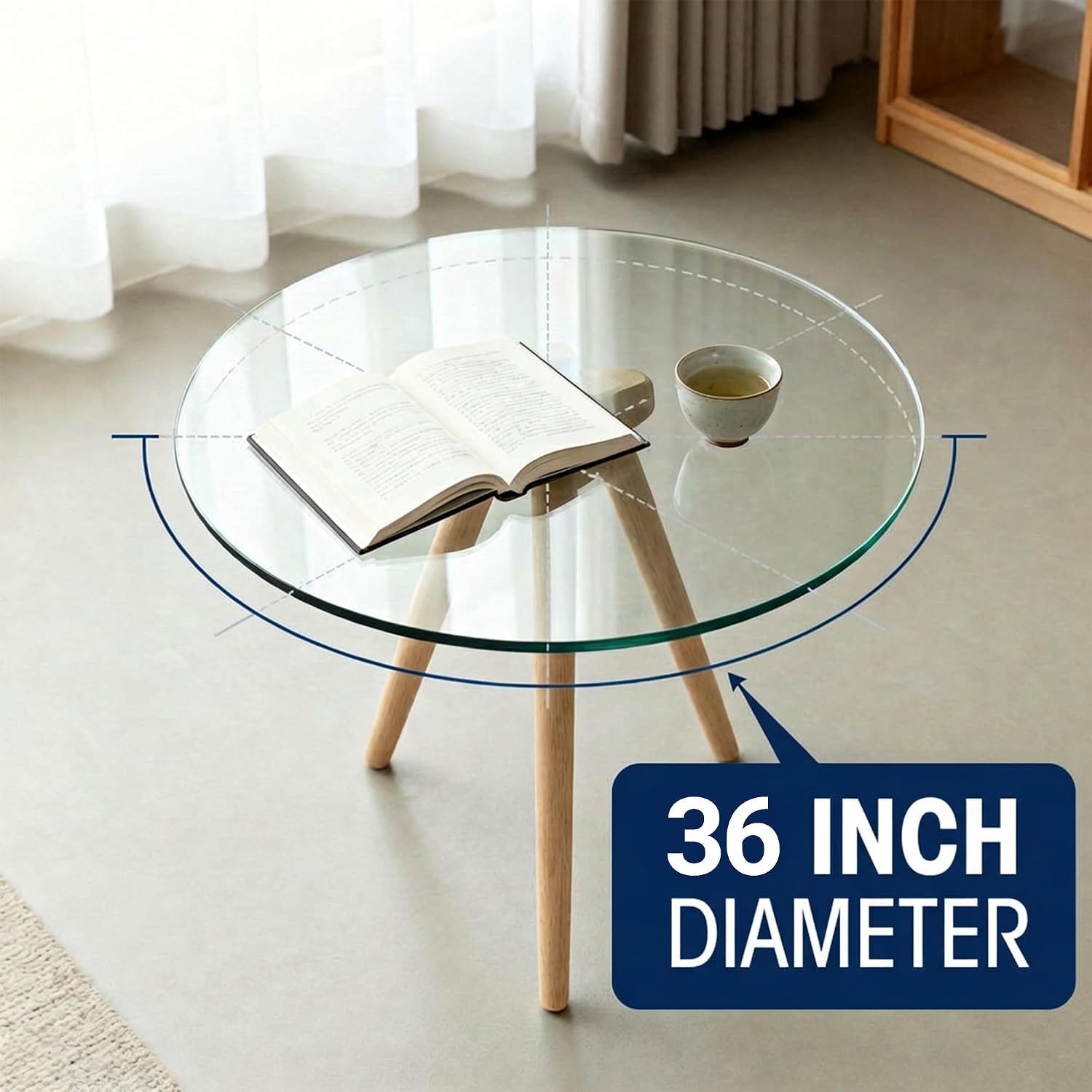 36 Inch Round 1/4" Thick Pencil Polished Edge Tempered Glass Table Top with 6 Bumpers – Glass Table Tops Cut to Size, Scratch & Heat Resistant, Coffee, Patio & End Tables