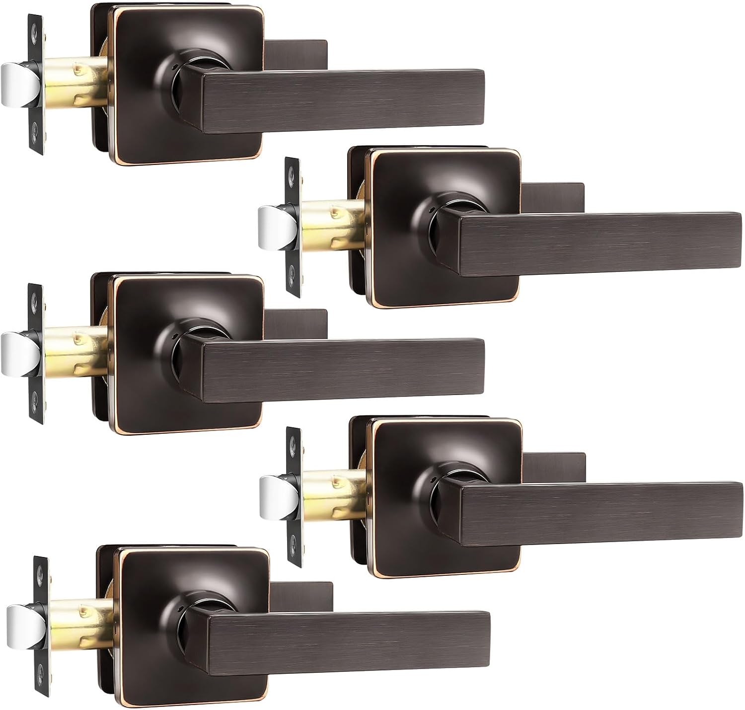 GOBEKOR 5 Pack Interior Door Handles Oil Rubbed Bronze Passage Door Lever Handles Closet Door Handles with Lock Bronze Door Handles