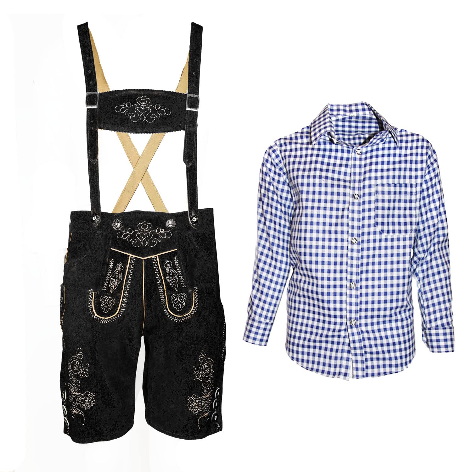 Trachtenset Kinder Lederhose Leo schwarz Trachtenhose mit Hemd