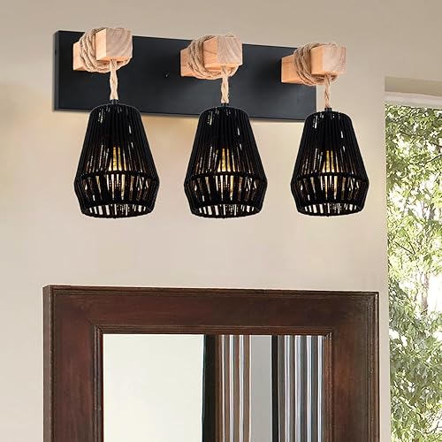 Miniatura 2 de Pantalla de lámpara bohemia de ratán negro, pantalla colgante de ratán costero, pantalla de lámpara colgante bohemia de repuesto para cocina, isla,