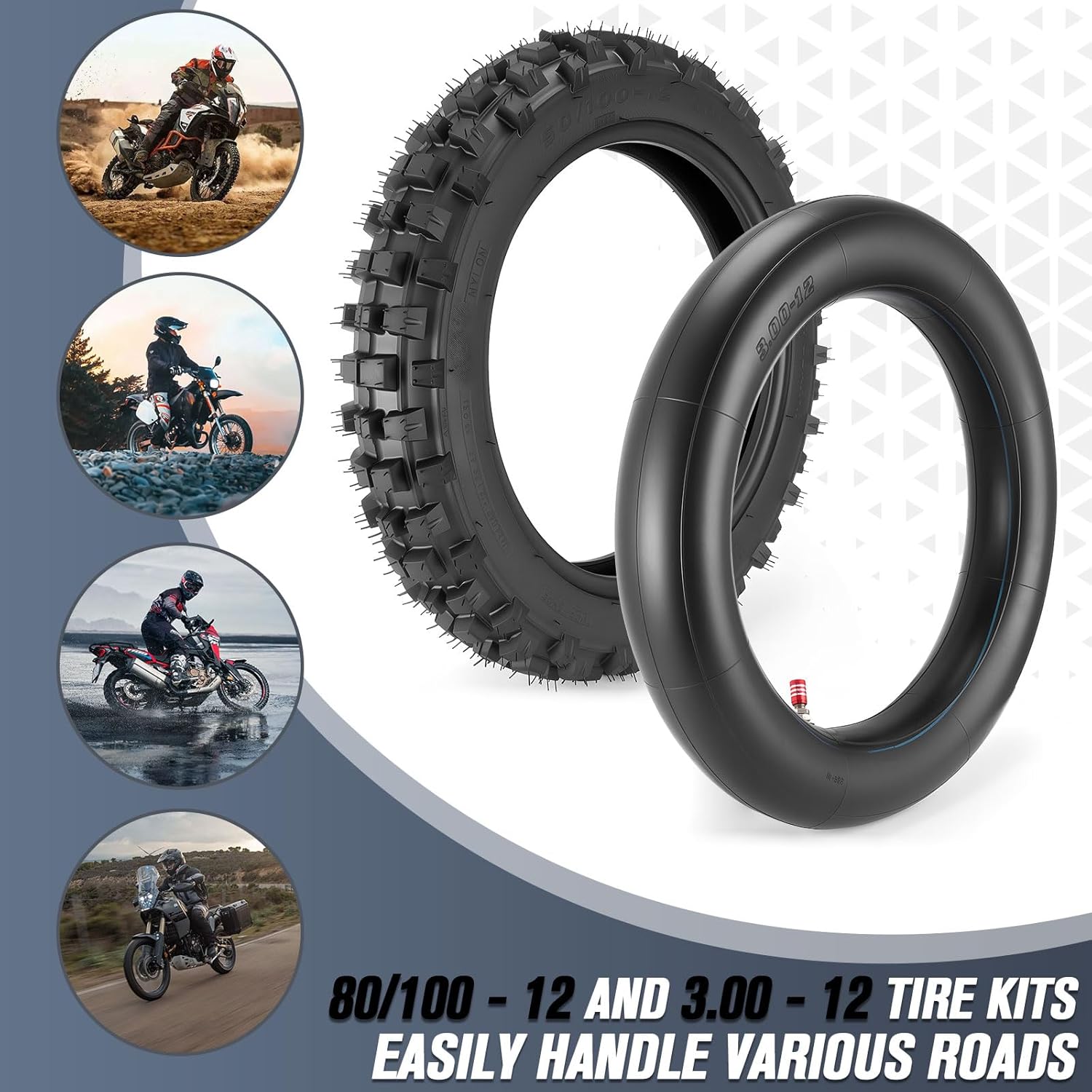 80/100-12 3.00-12 Back Rear Tire and Inner Tube,80/100-12 Dirt Bike Tire,12 Inch Rear Dirt Bike Tire compatible with Honda CRF70 XR70 Kawasaki KLX110 Yamaha TTR90 PW80 Pit Bike (Fit 90cc 110cc 125cc)