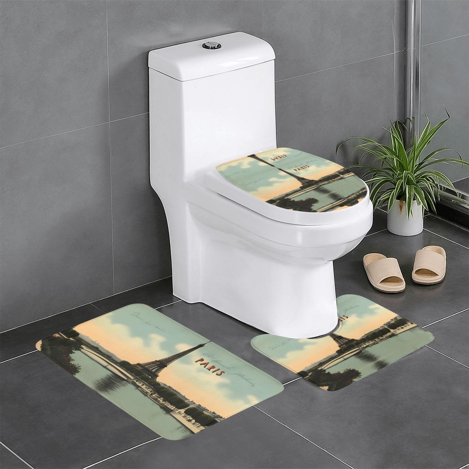 Tapis de salle de bain haut de gamme motif Paris vintage aux finitions soignées