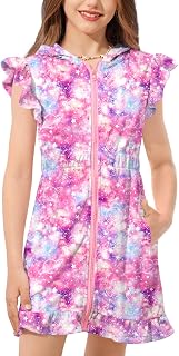 BesserBay Girls Swim Cover Up Zip Up Hooded Beach Bathing Suit Quick Dry with Pockets 4-12 Years
