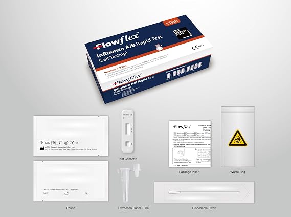 Supply Cube Influenza A/B Rapid Test Kit - Easy to Use Self Testing Influenza Flu Virus Test Kit - One Step Test for Flu - Quick Self Test at Home with Nasal Swab - 5 Pack