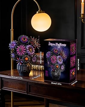Dark Sunflowers Building Set with Vase, Gothic Purple Van Gogh Sunflower for Home Decor, Compatible with Lego Sunflower Botanicals Collection, 1183 PCS