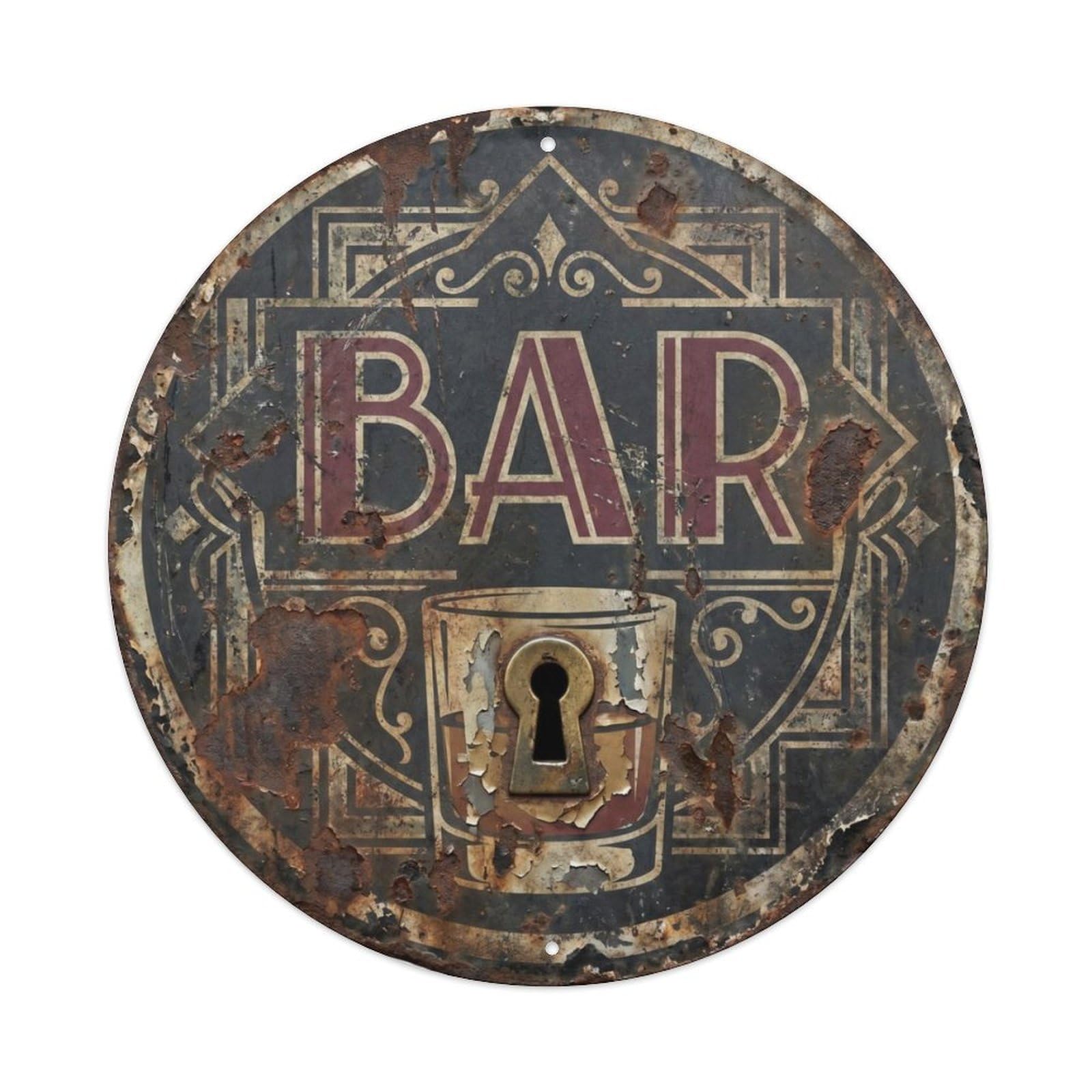BAR Vintage Speakeasy Plate Metal Tin Sign Plaque Wall Decor for Cafe, Club Bar, Office, Home Garden Round Metal Poster 8x8Inch