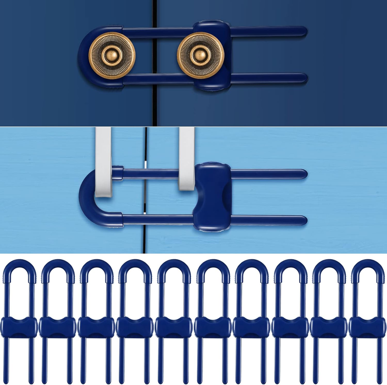 Jetec 10 Pieces Cabinet Locks for Babies, U-Shaped Proofing Drawers Safety Child Locks Adjustable, Easy to Use Childproof Latch for Knob Handle on Kitchen Door Storage Cupboard Closet (White)