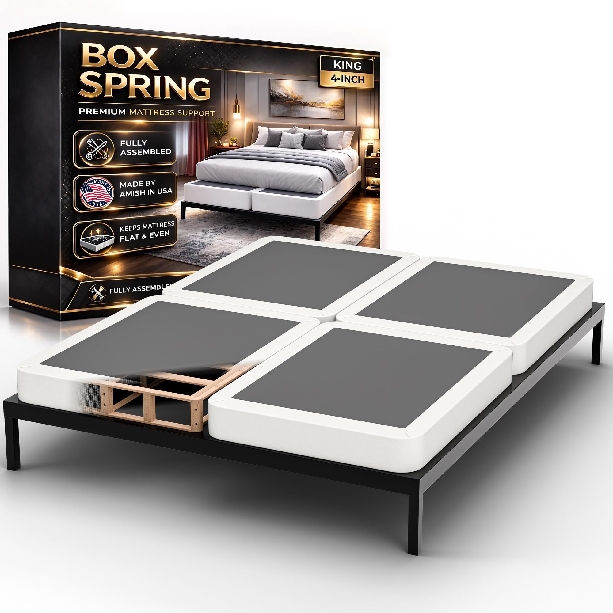 Nutan 4-Inch Sturdy Wood Box Spring