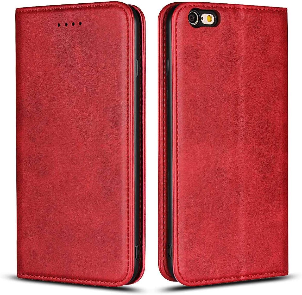 DENDICO Case for Apple iPhone 6 Plus/iPhone 6s Plus, Classic Leather Wallet Case Flip Notebook Style Cover with Magnetic Closure, Card Holders, Stand Feature - Red