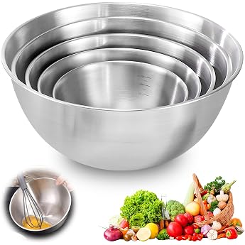Stainless Steel Mixing Bowl Salad Bowl Stainless Steel Mixing Bowl Kitchen Bowl Serving Bowl 1 L 1.5 L 2 L 2.5 L 3.5 L Stainless Steel Salad Bowl for the Kitchen Space-Saving Pack of 5