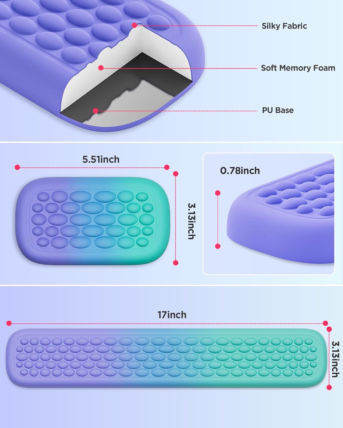 Lekvey Ergonomic Massage Point Keyboard and Mouse Wrist Rest Combo - Black and Green Purple