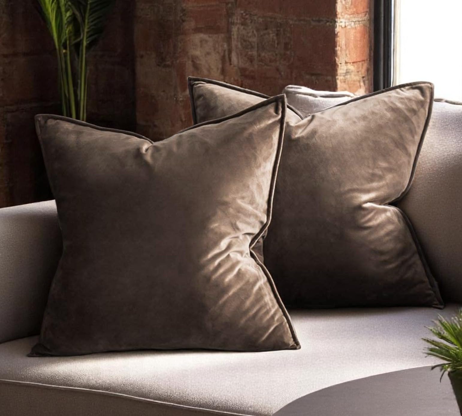 Luxury Velvet Cushion Covers – Soft Decorative Throw Pillowcases for Sofa, Bed, or Chair (Set of 2) (Mink, 55 x 55cm (Pack of 2))