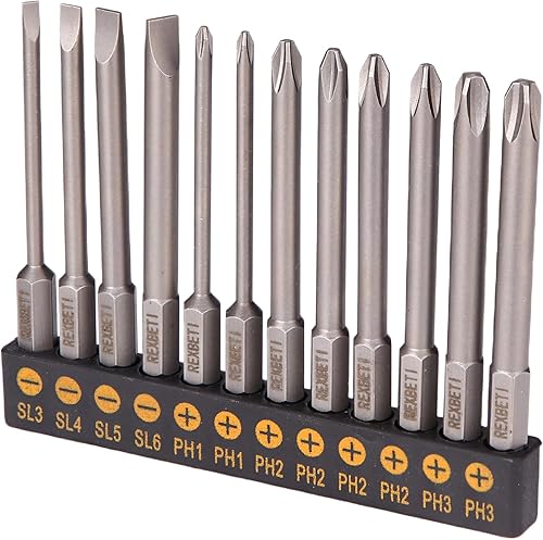 Bates- Juego de puntas de destornillador Phillips ranuradas con soporte, 3 pulgadas, 12 piezas, 1/4 hexagonal, juego de brocas magnéticas