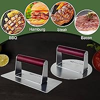 Vista 6 de Prensa de hamburguesas de acero inoxidable, prensa de hamburguesas, prensa de carne resistente, prensa de tocino de 8 pulgadas y trituradora