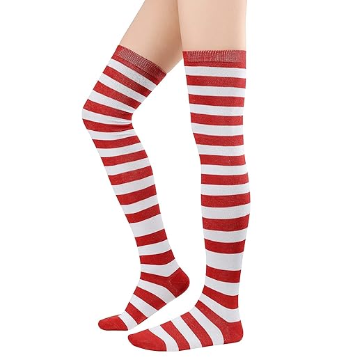 Century Star Thigh High Socks Striped Extra Long Tube for Women Over the Knee Athletic Sports Socks Plus Size Stockings