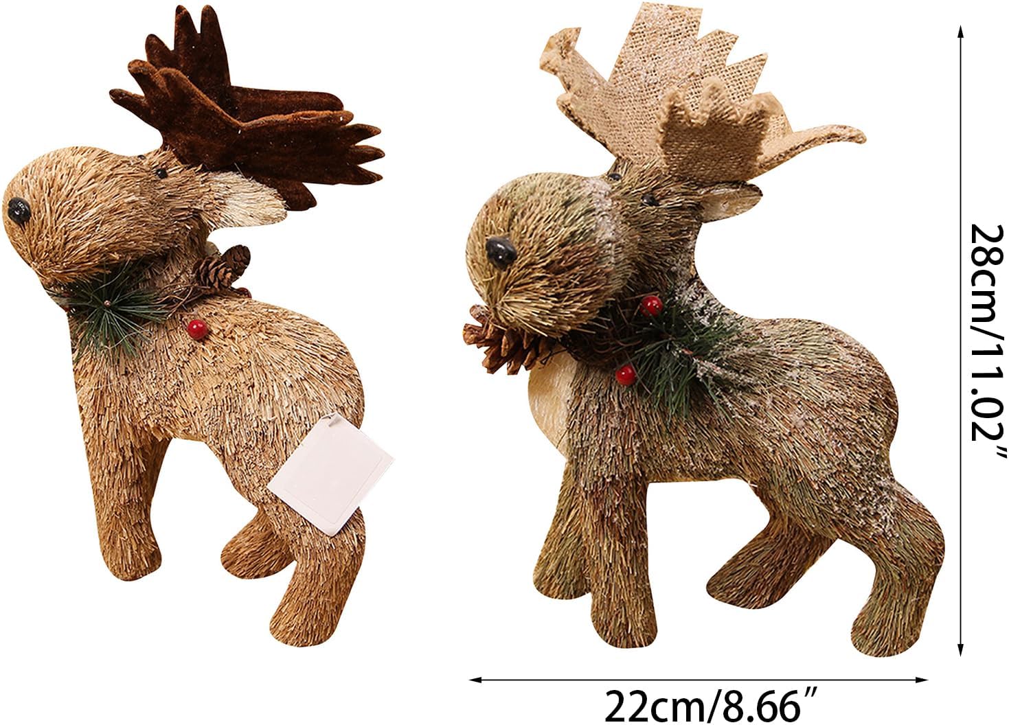 Straw Woven Christmas Elk Ornament Simulation Figurine Handmade for Home Xmas Festival Party Decoration Supplies