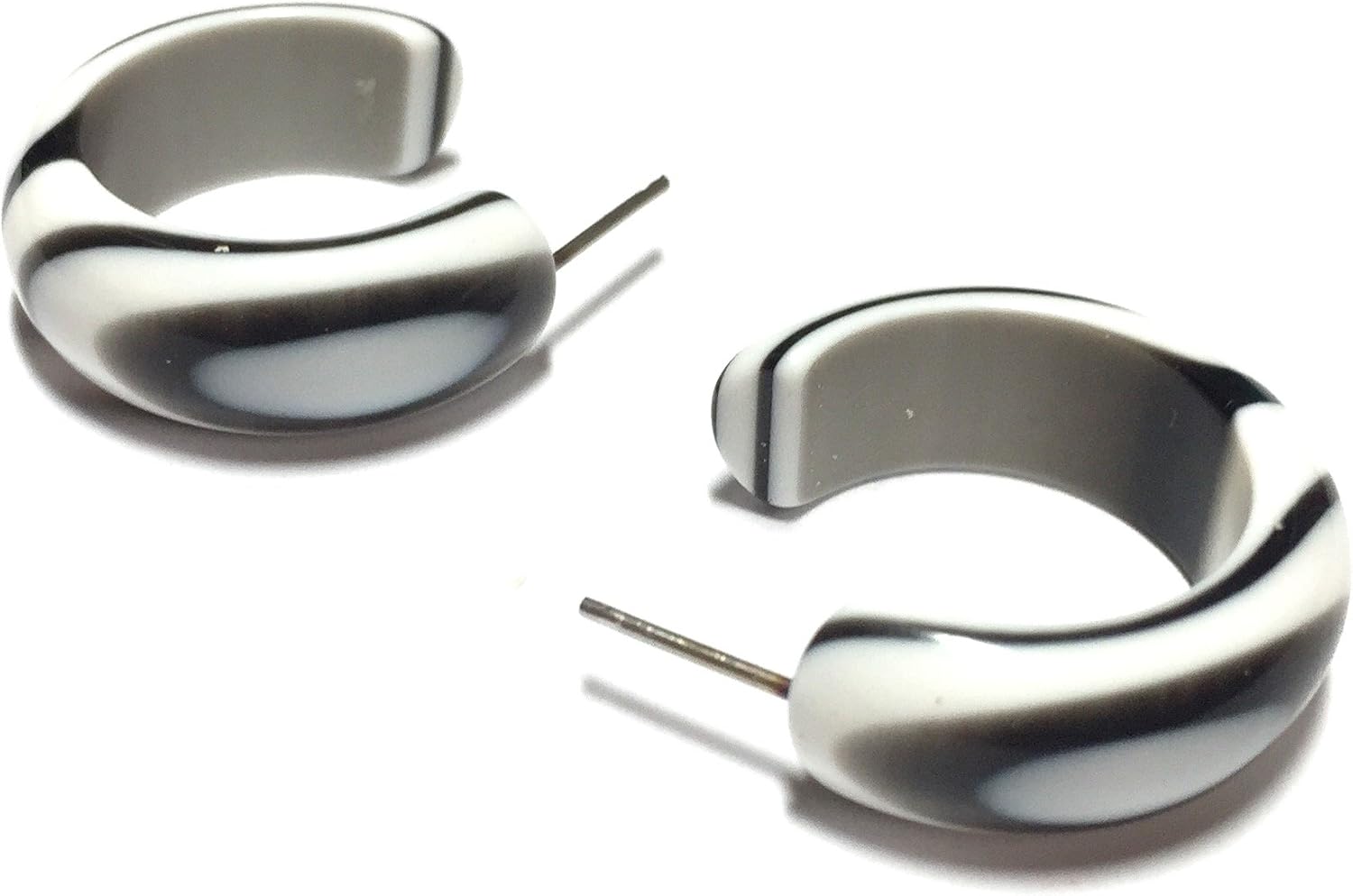 Black & White Striped Small Acrylic Hoop Earrings