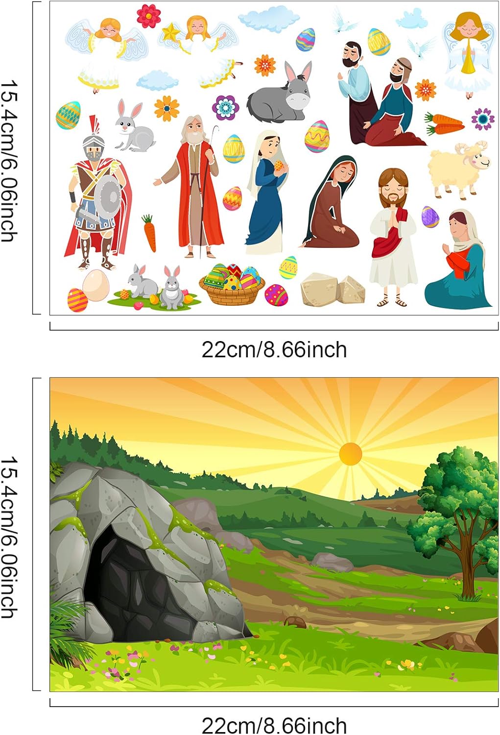 Zonon 30 Pieces Easter Stickers Make an Easter He Lives Sticker Resurrection Scenes Includes 15 Paper Background and 15 Sheets, Mix and Match Basket Stuffers for Party, Spring Activity