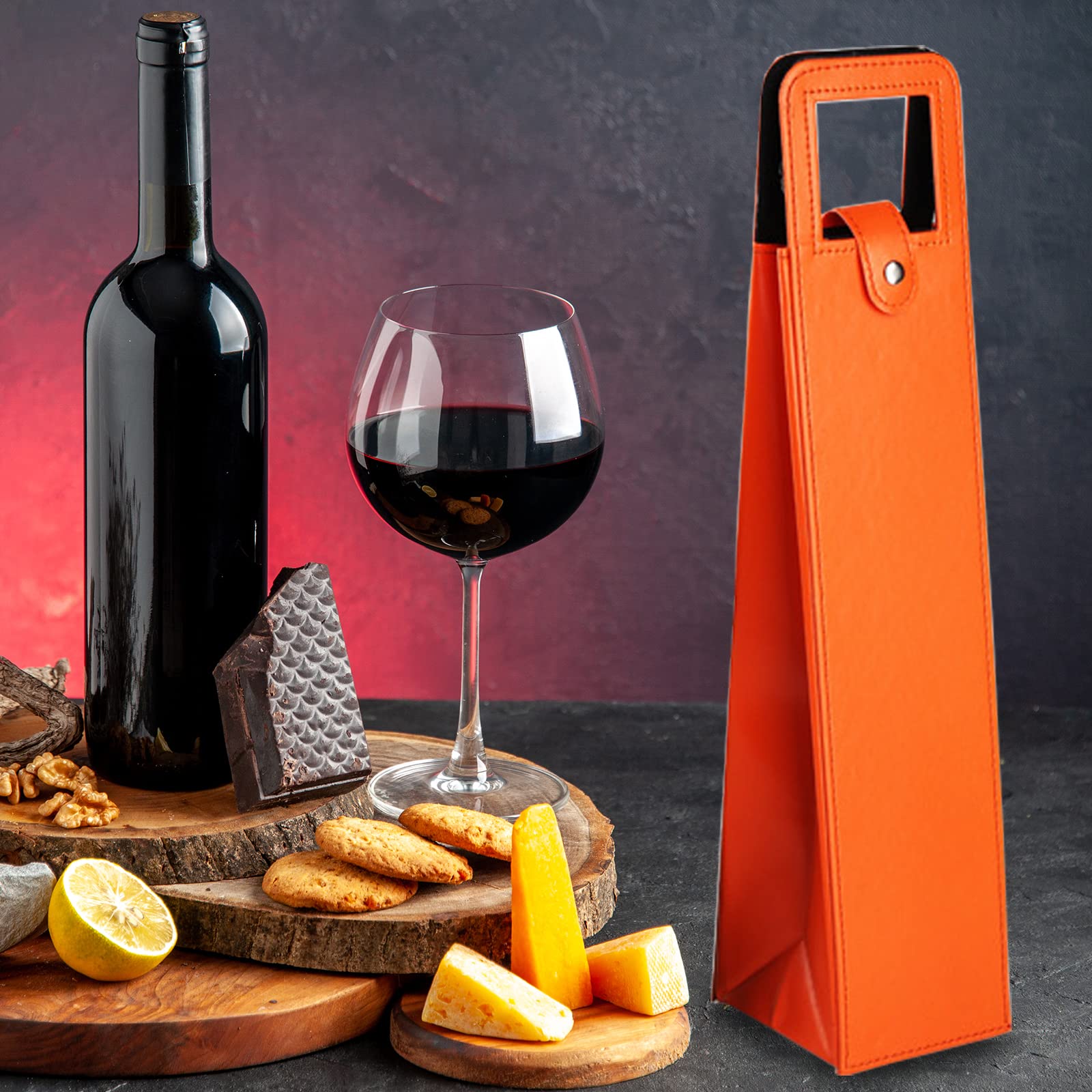 Leather Wine Champagne Tote Carrier Bag Box Holder, Reusable Leather Wine Bottle Gift Box, Classic Single Bottle Gift Bag (Yellow)