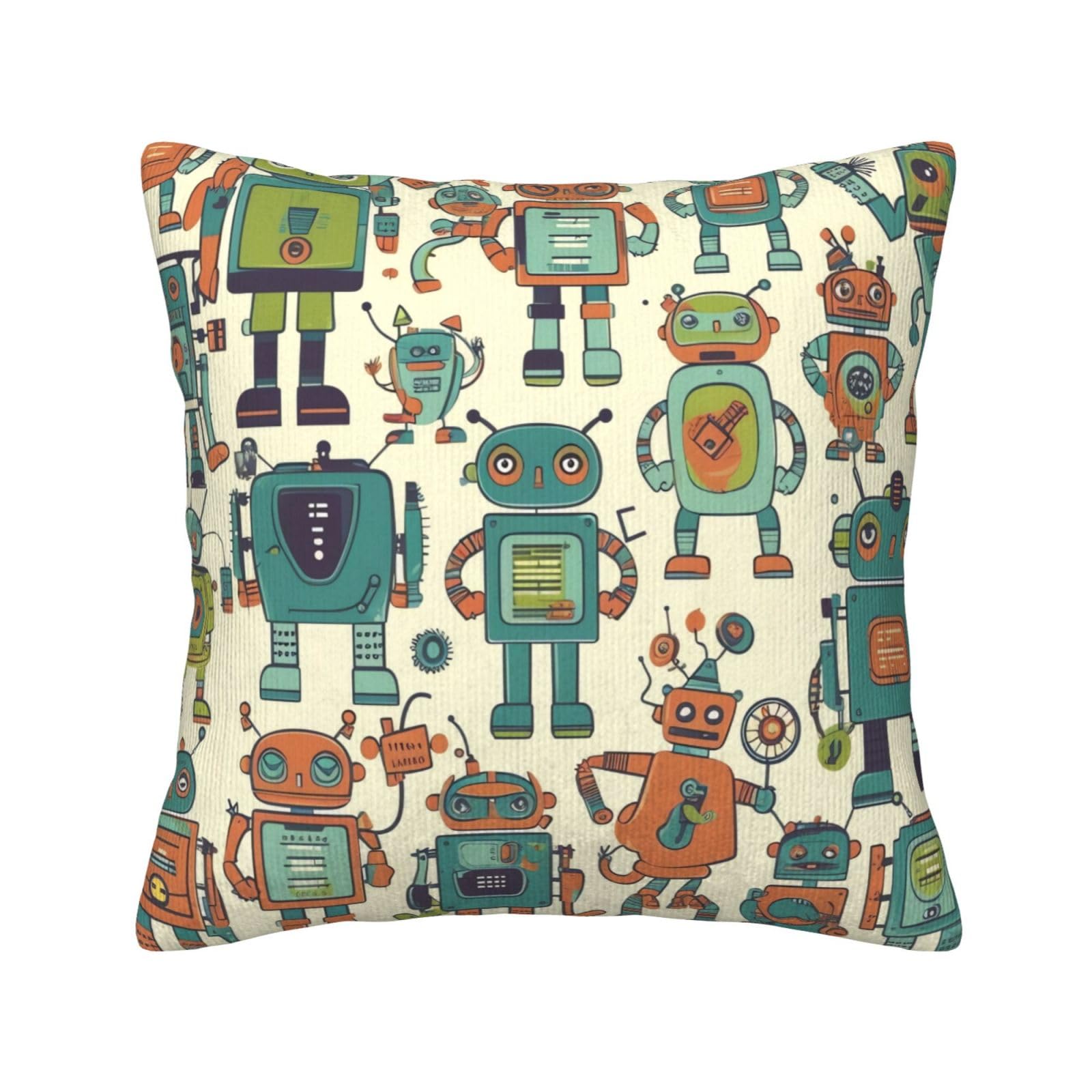 Housses de coussin velours côtelé 50x50 cm à motif robot pour salon