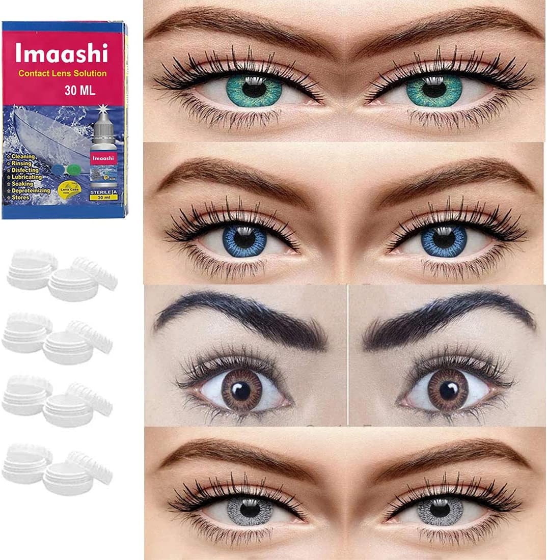 Sparkle Eye Combo Pack of 4 (Turquoise, Blue, Brown & Grey) Monthly Color Contact Lenses (Zero Power) with Free Lens Solution & 4 Lens Case/Container Kit