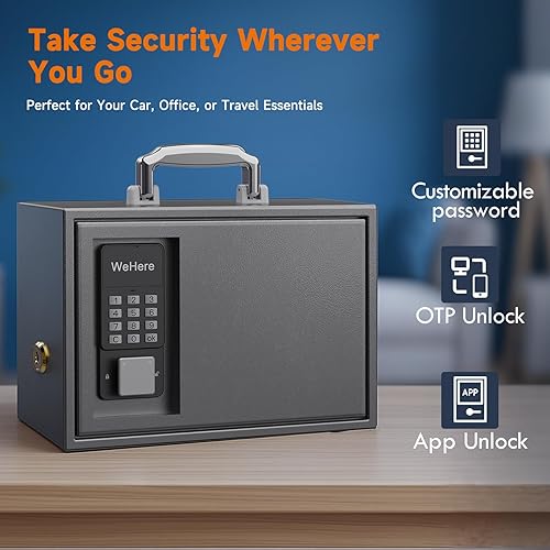 Miniatura 2 de WeHere Caja de seguridad portátil con bloqueo de teclado, pequeña caja de seguridad para almacenamiento en el hogar, bolsa impermeable para