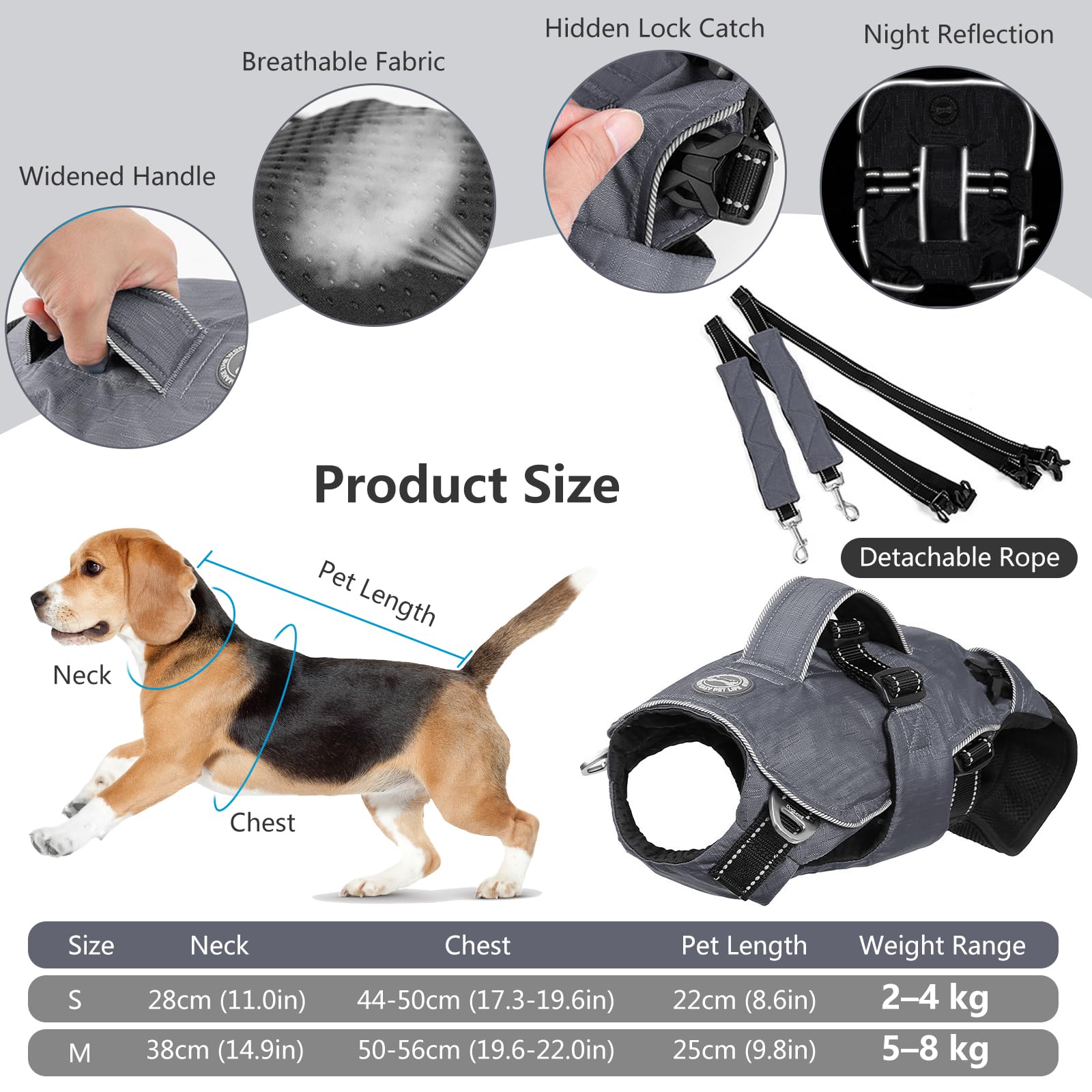 PETCUTE Sac à dos pour animal de compagnie - Réglable - Pour petits chiens et chats - Portable et respirant - Avec bande réfléchissante - Jusqu'à 15 kg - Pour les voyages