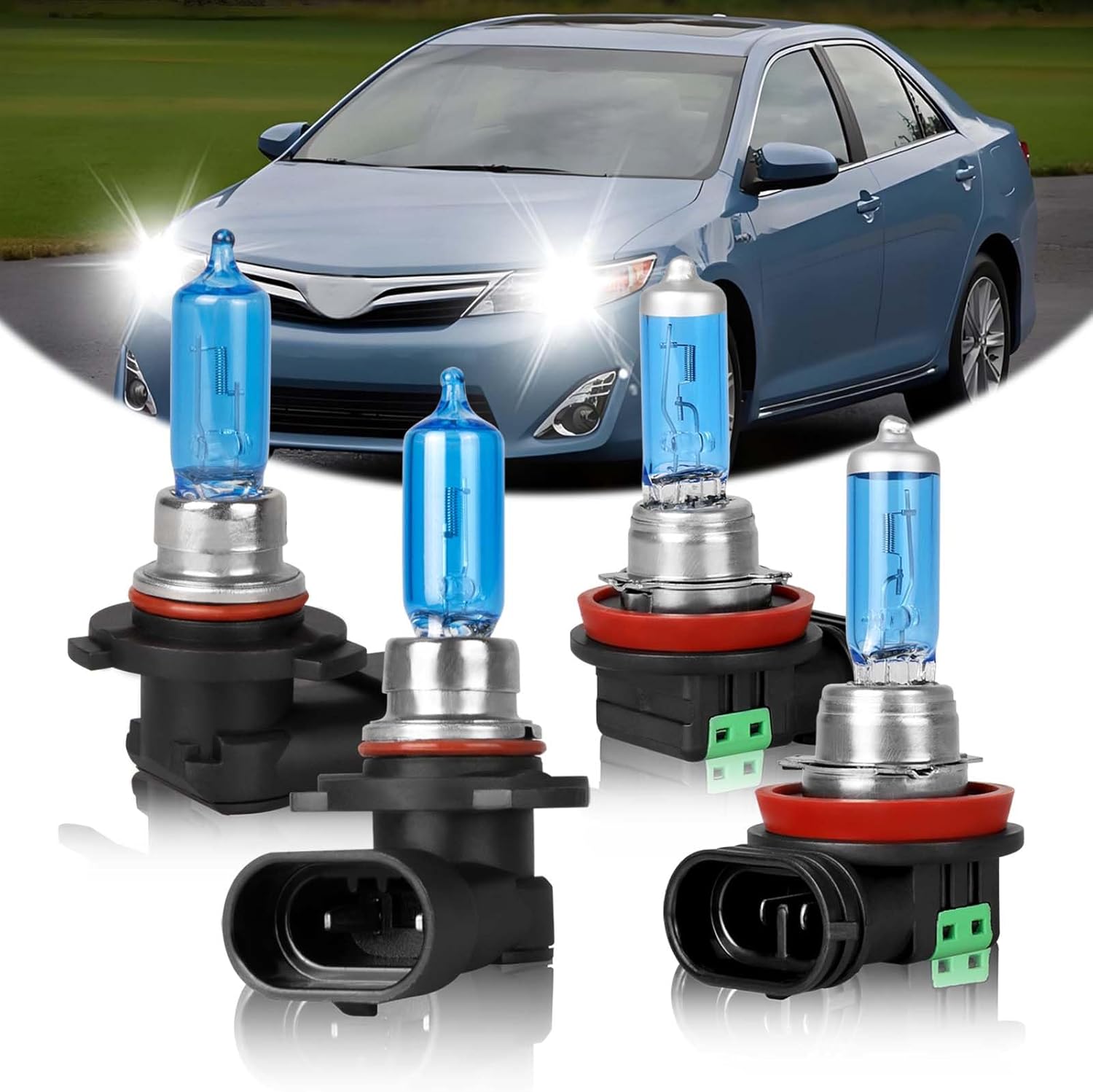 Fit for 2007-2018 Toyota Camry Halogen Headlight Bulbs,9005 High Beam + H11 Low Beam Combo,Ultra Bright Plug-n-Play Light Bulbs,IP68 Waterproof,5000K White Light,4 Pack