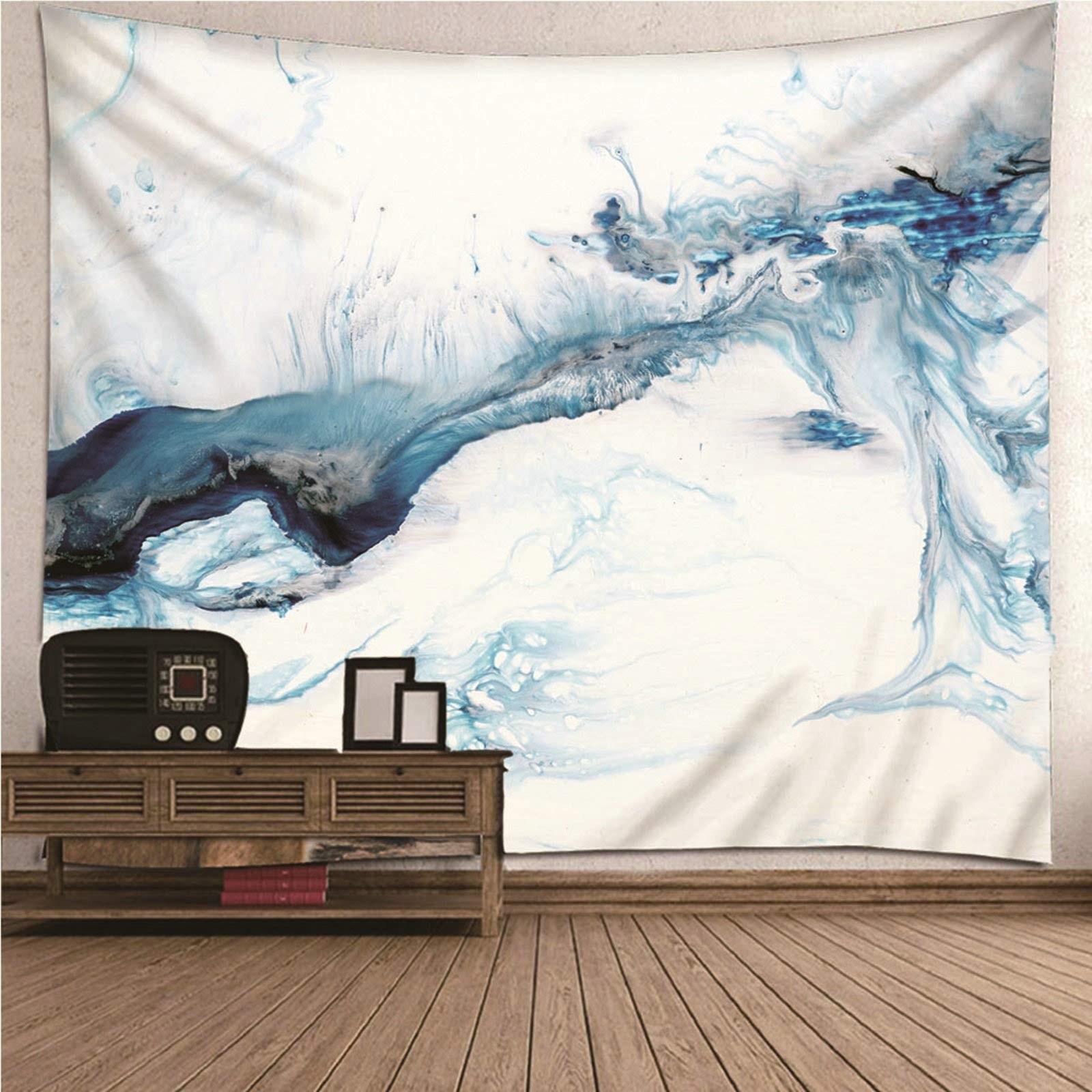 Aeici Tapiz Tela Muro Playa, Manta Tapiz Tapiz de Pared Patrón de mármol Tapiz- Blanco Azul, 260x240CM