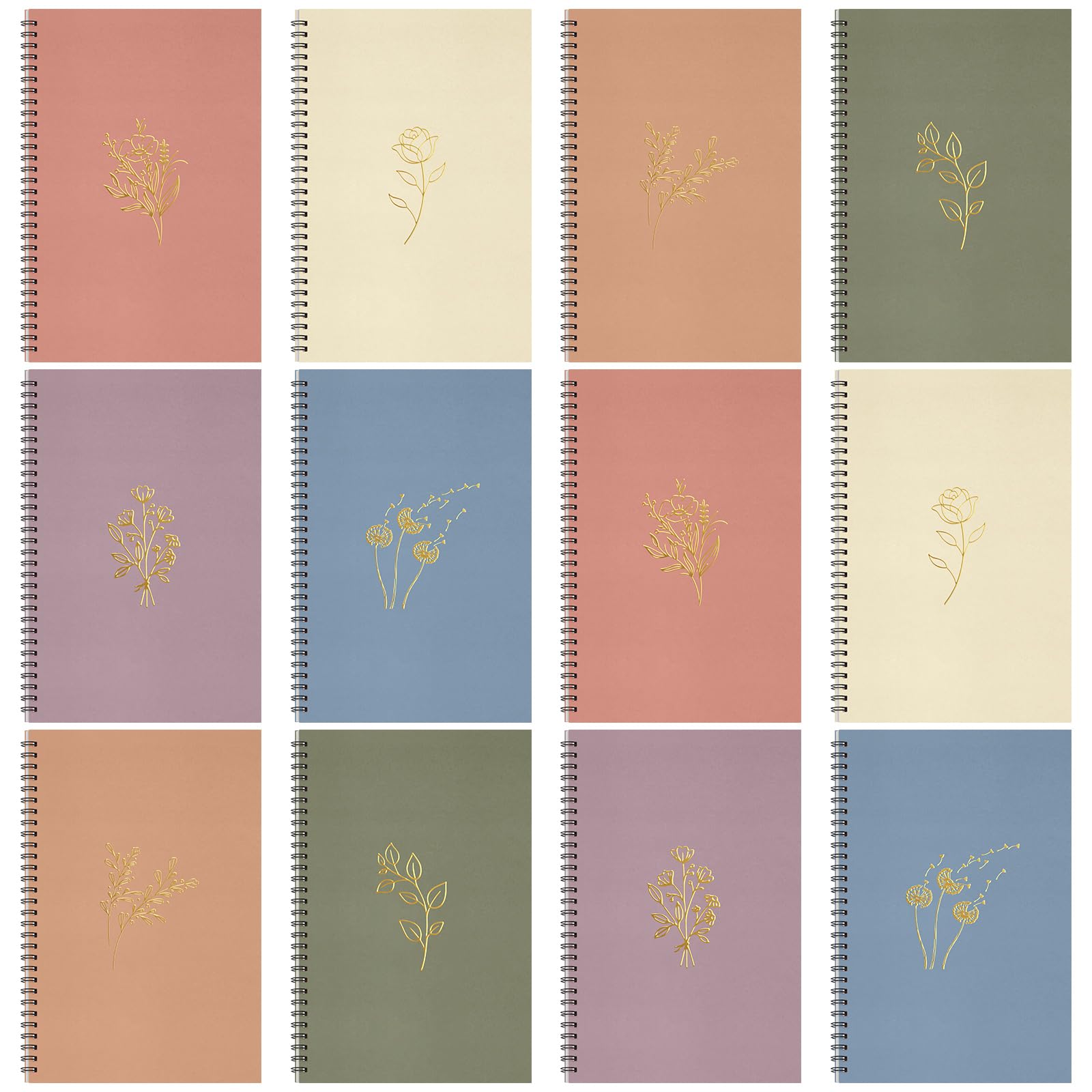 Fuutreo 12 cuadernos en espiral para el trabajo, tamaño A5, 8.3 x 5.7 pulgadas, cuaderno de diario con rayas universitarias, papel kraft rayado, 12 colores, 60 hojas, 120 páginas para oficina y