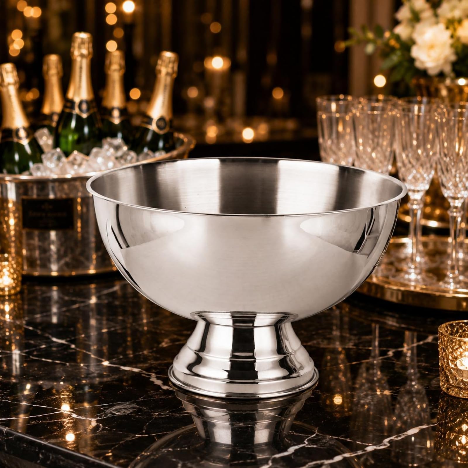 Secchiello per Champagne Secchiello Ghiaccio Ciotola Vino Birra in Acciaio Inox Struttura Robusta Base Pedestallo Stabilità Elegante Adatto per Banchetti Matrimoni Compleanni, Oro Rosa