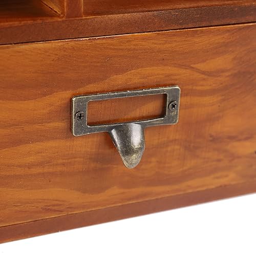 Miniatura 8 de Estante de almacenamiento vintage con 2 cajones, 9 cubos de madera, estante abierto para dormitorio, 13.1 x 3.93 x 16.7 pulgadas, mango de metal,