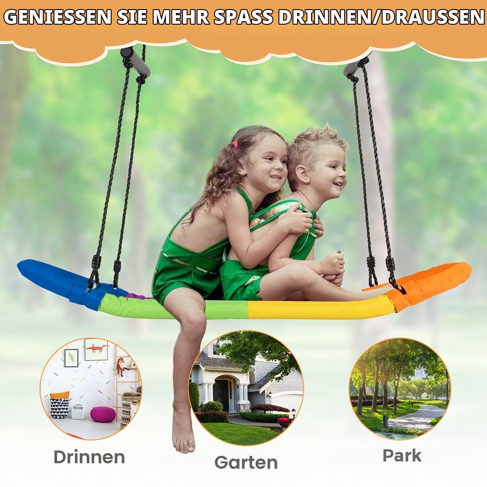 RELAX4LIFE Nestschaukel bis 150 kg belastbar, Schaukel höhenverstellbar 100-180 cm, Große Hängeschaukel für Kinder und Erwachsene, Außenschaukel mit Armlehnen, Baumschaukel Kinderschaukel (bunt)