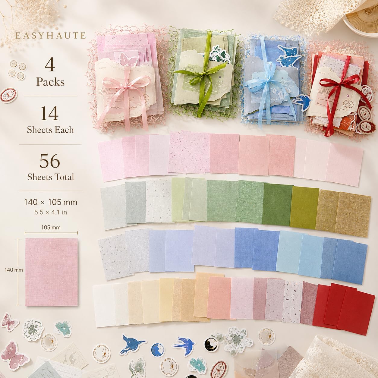 Textured Scrapbook Paper, 56 Sheets Mixed Paper for Junk Journals & Collage